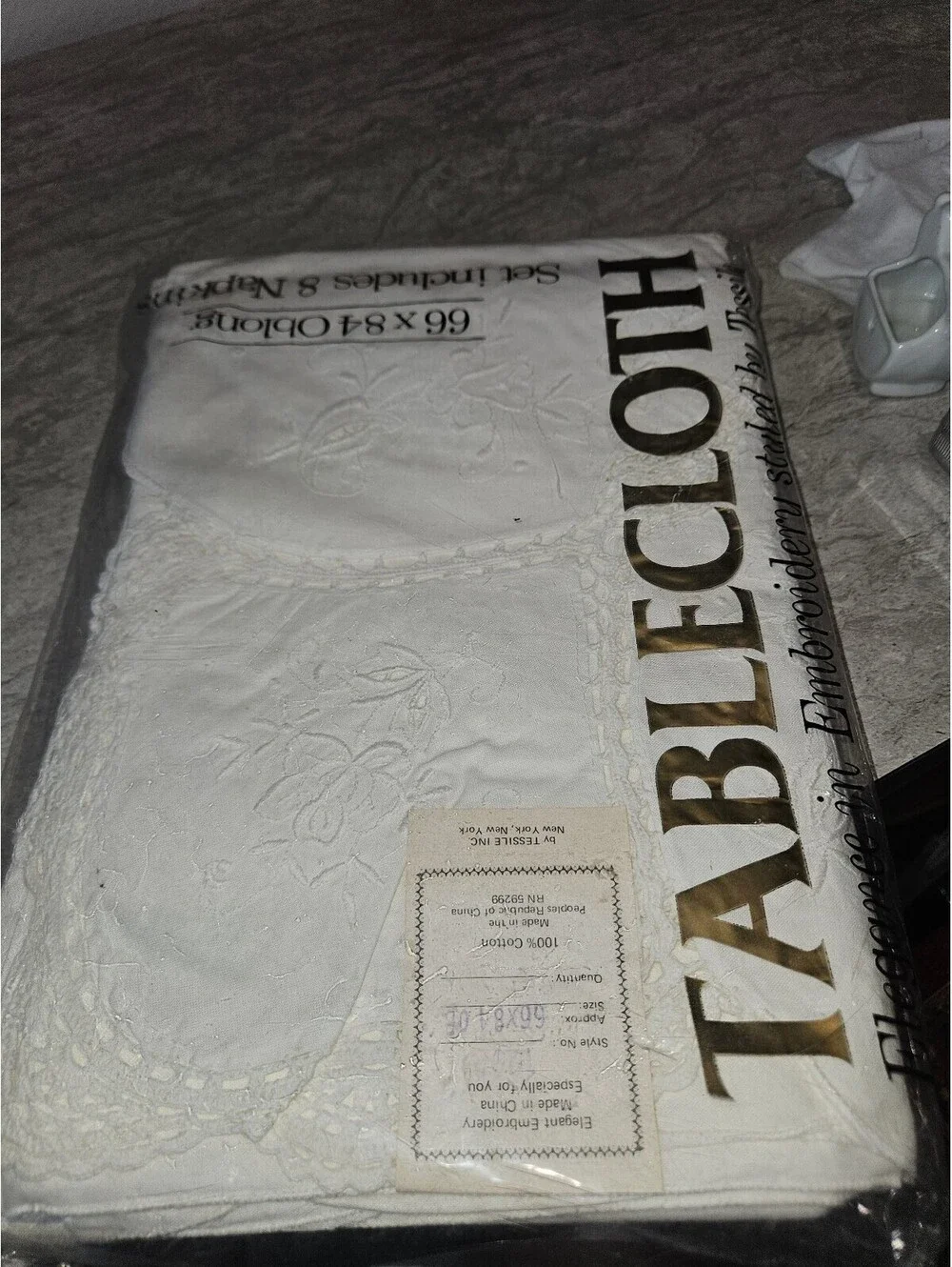 Elaina Handcrochet Embroidered White Tablecloth 66x84